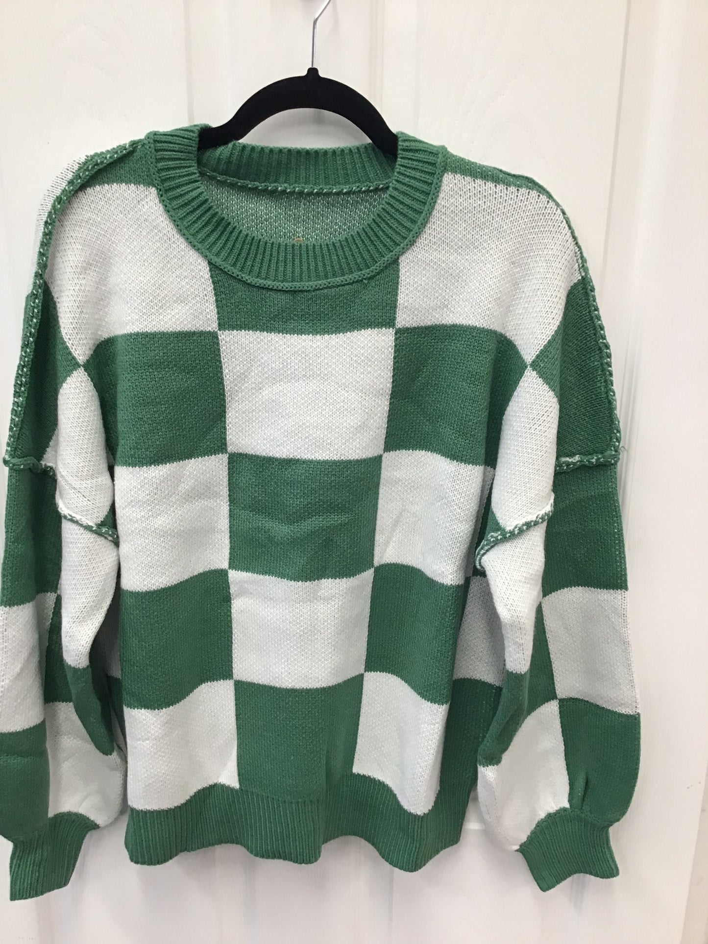 Green and White Checkered Sweater