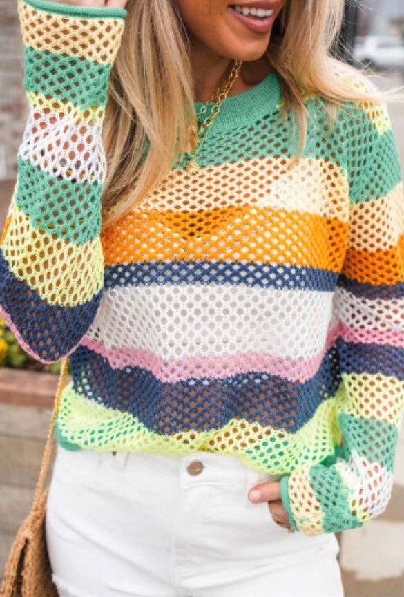 Colorblock Knit Crochet Top