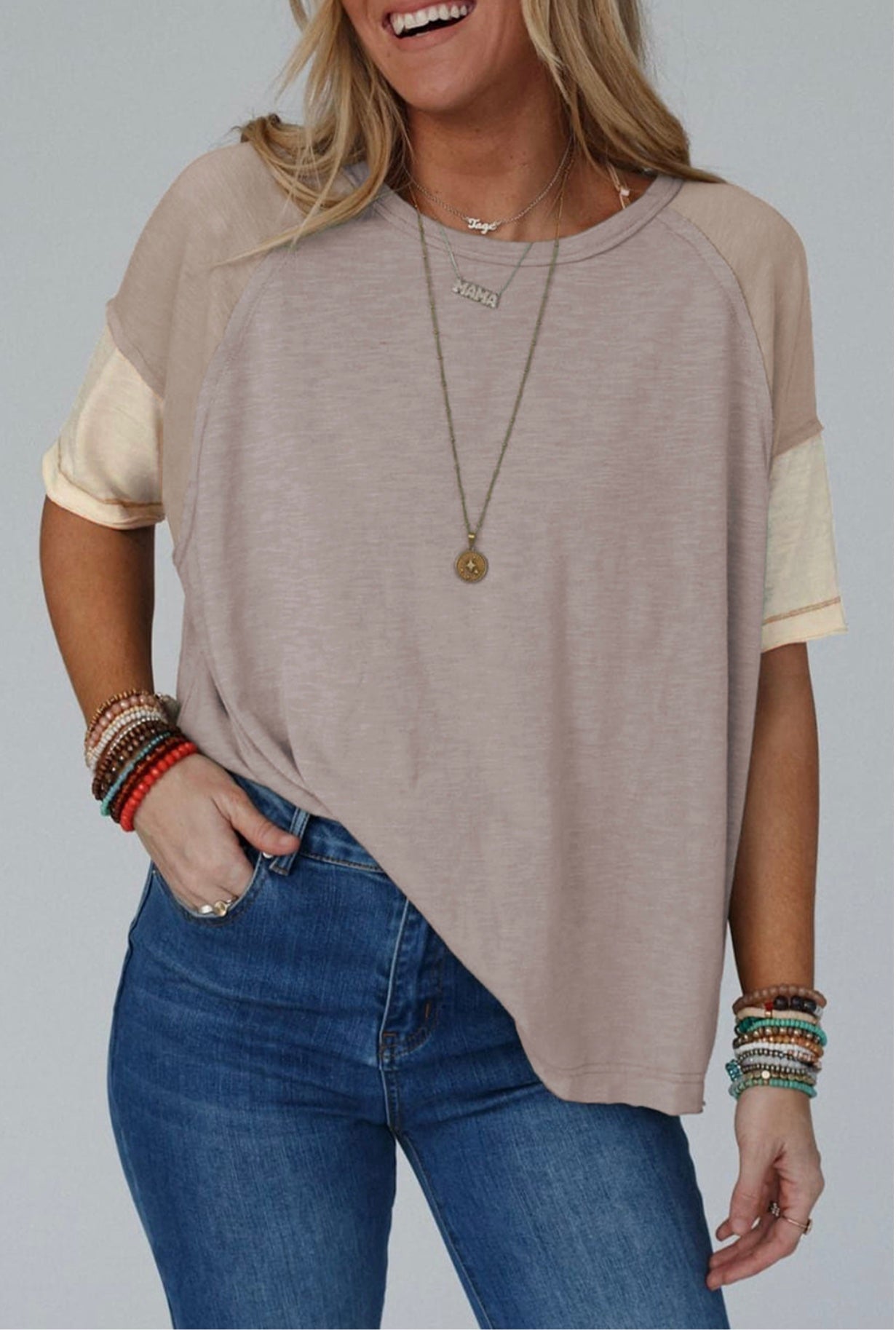 Tan Colorblock Loose Tshirt