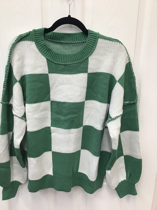 Green and White Checkered Sweater
