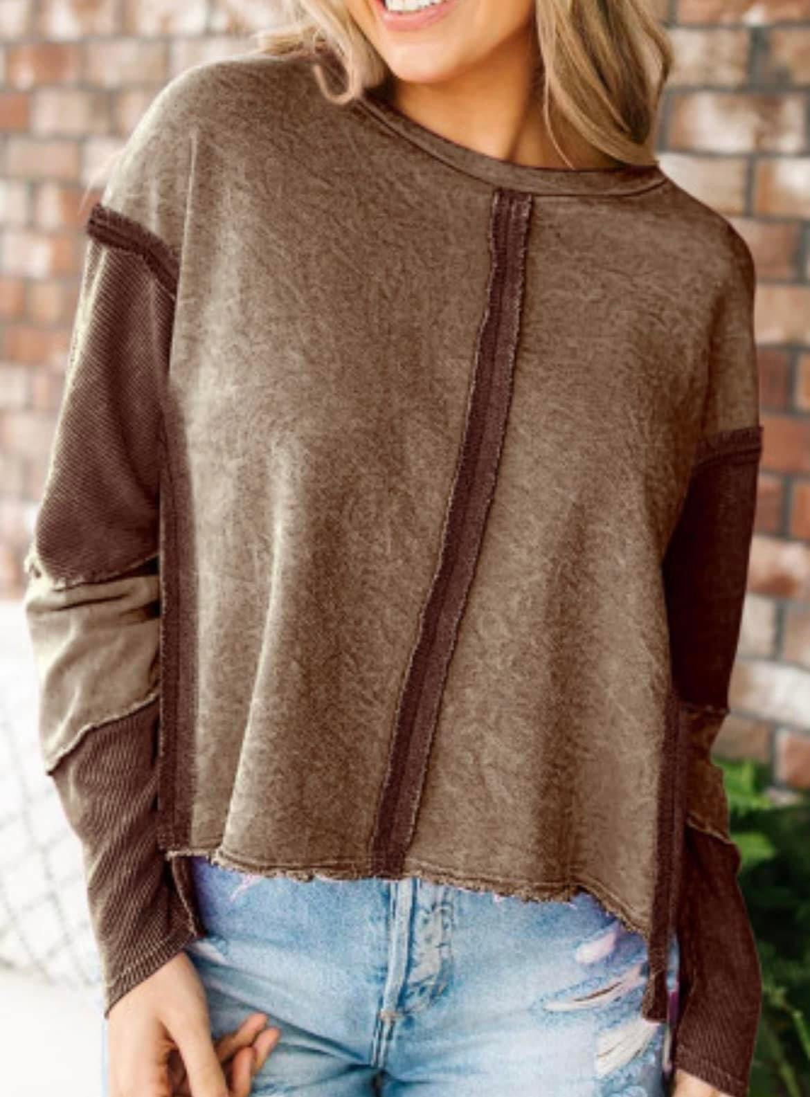 Brown Washed Patchwork Longsleeve